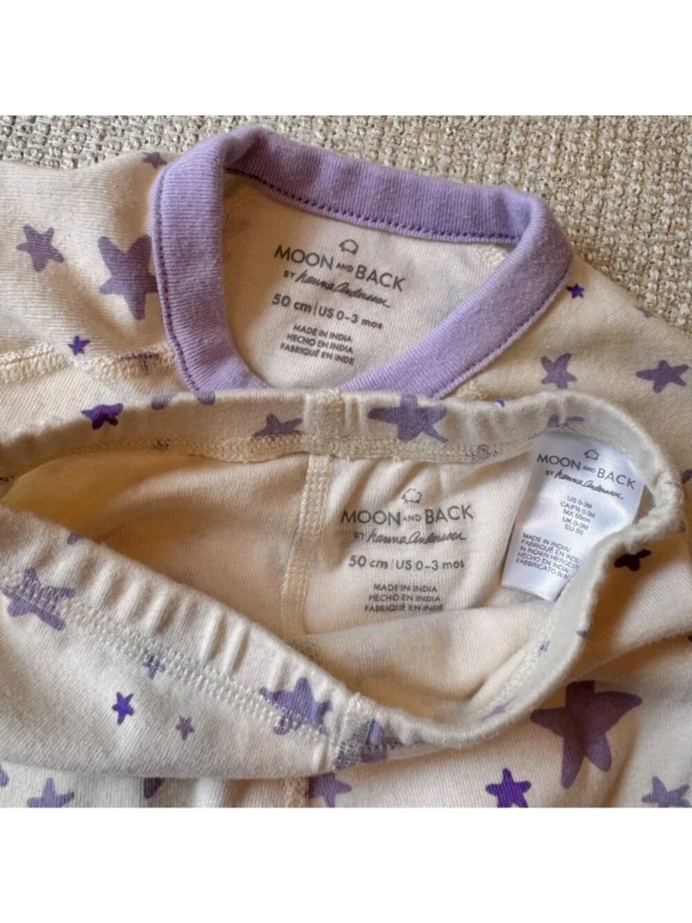 Hanna Andersson Moon & Back Set 0-3 Month Baby Outfit Purple Star Organic Cotton